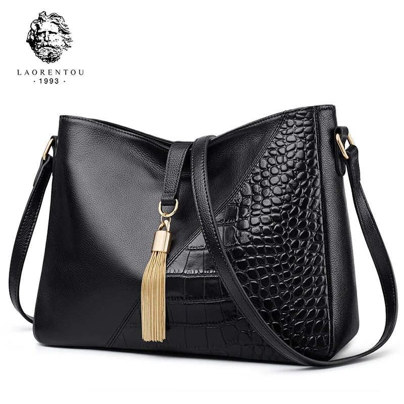 

LAORENTO Ladies Messenger Shoulder Bag Tassel Crocodile Mosquito Leather Messenger Mother Bag Women's Bag