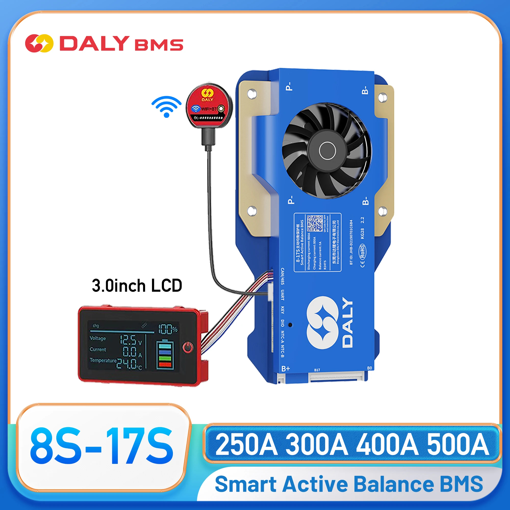 Фото Daly 250A 300A 400A 500A BMS 8-17S WIFI RS485 CAN встроенный bt smart Active Balance 8-17S 1A BT BMS bms Lifepo4 NMC Li-Ion №1