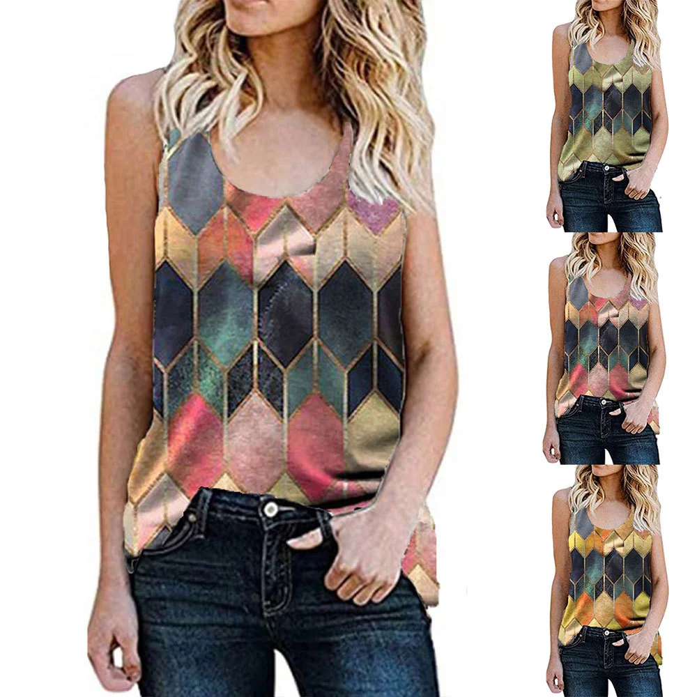 

Women's Tank Top Geometric Print Round Neck Sleeveless T-shirt