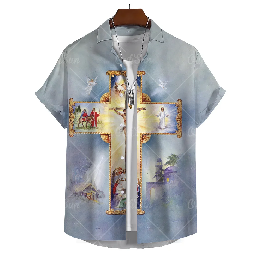 

Men's Shirt 3d God Loves The World Christ Jesus Pattern Printing Hawaiian Shirt Fashionable Comfortable Short Sleeve Men's Tops