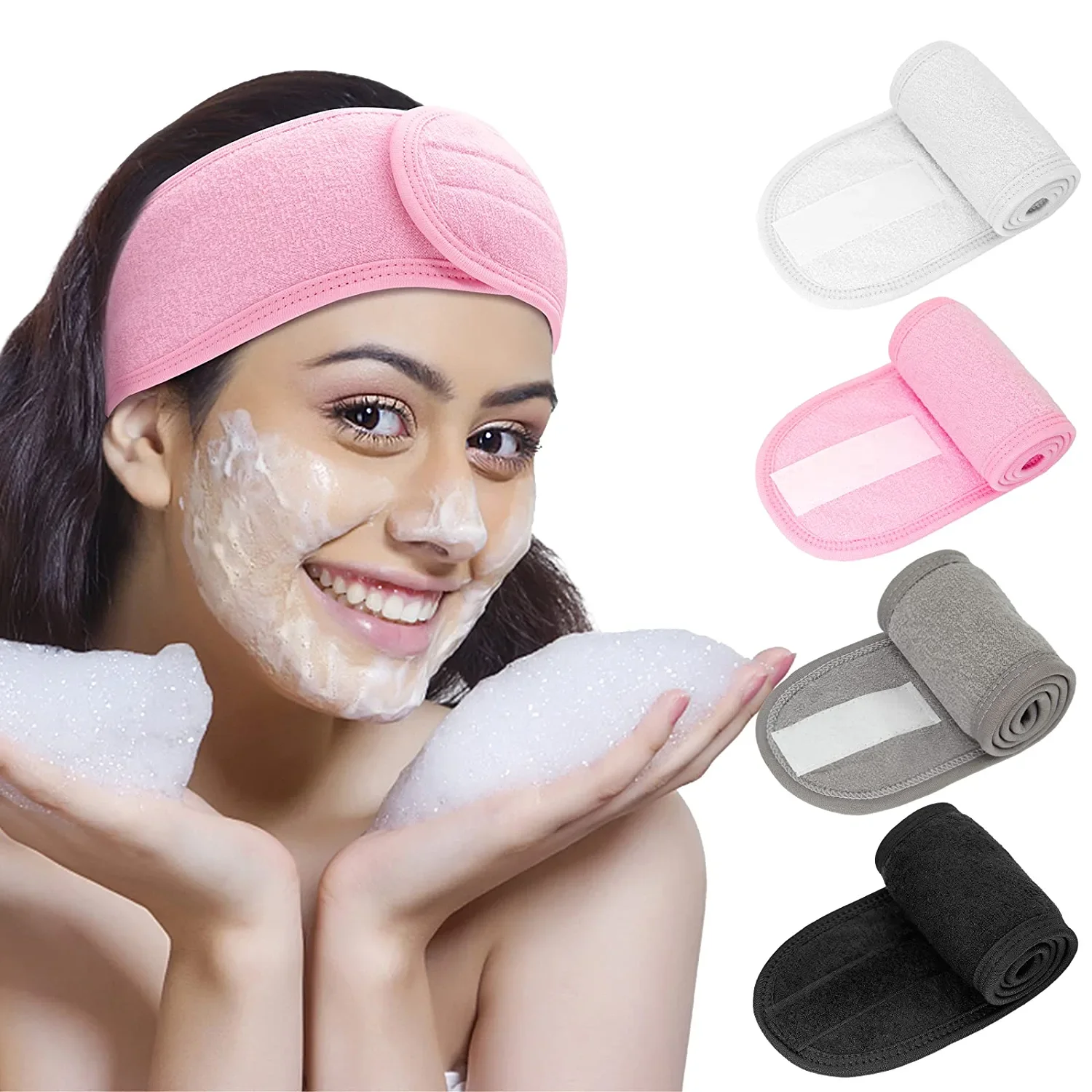 

Women Soft Toweling Headbands Adjustable Sports Hairband Yoga Spa Bath Shower Wash Face Make Up Skincare Wide Head Band