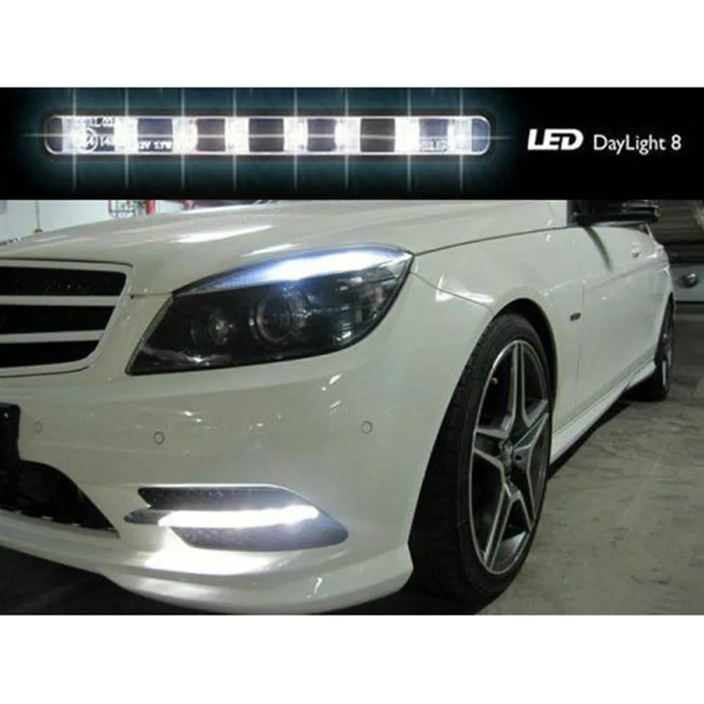 

2pcs 8 LED Daytime Running Lights Car Driving DRL Fog Lamp Light White Bright 12V 6000K Xenon HID Super White Color Grille Kit