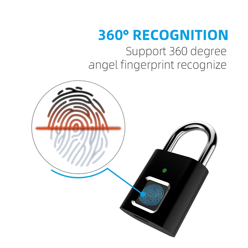 

Keyless USB Charging Fingerprint Lock Smart Padlock door lock 0.2sec Unlock Portable Anti-theft Fingerprint Padlock Zinc