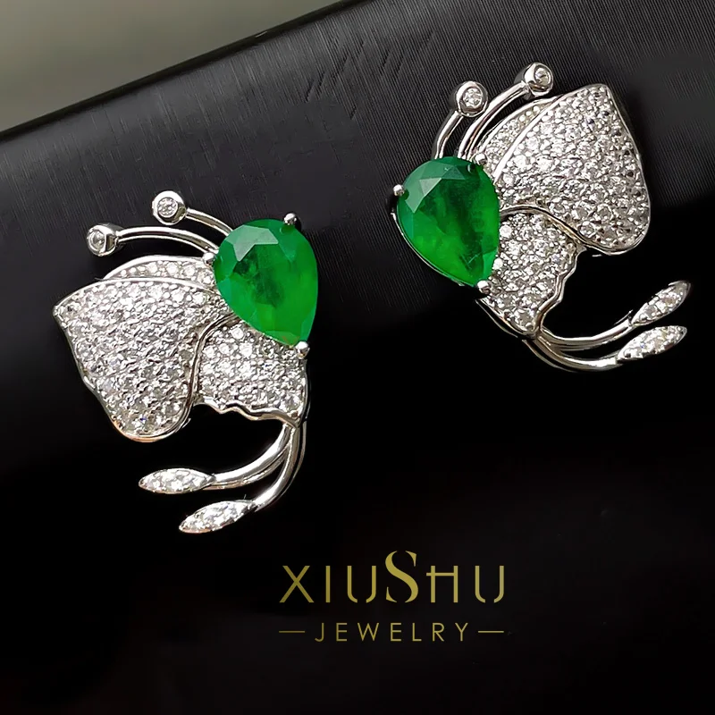 

2 Carat Synthetic Emerald Earrings Ins Style Premium Earrings Sterling Silver Smart Cute Seiko Version