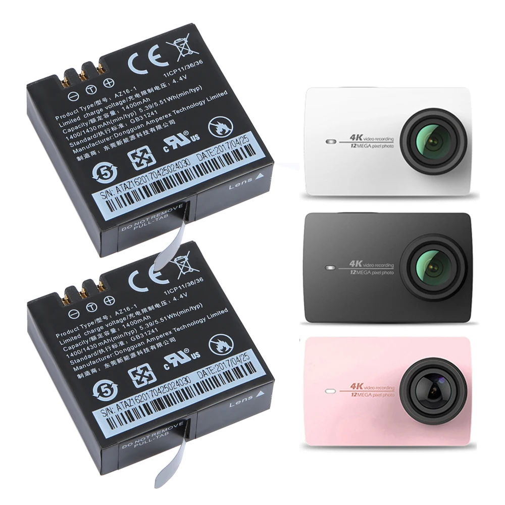 

AOPULY 2 шт. 3,85 В 1400 мАч YI 4K батареи AZ16-1 Аккумулятор для Xiaomi Yi 4K экшн-камеры перезаряжаемая батарея