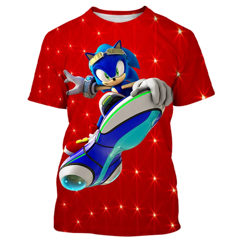 

Футболка детская с коротким рукавом, модная суперзвуковая рубашка для девочек и мальчиков, мультяшный персонаж Соника, Уютный Топ, одежда С...