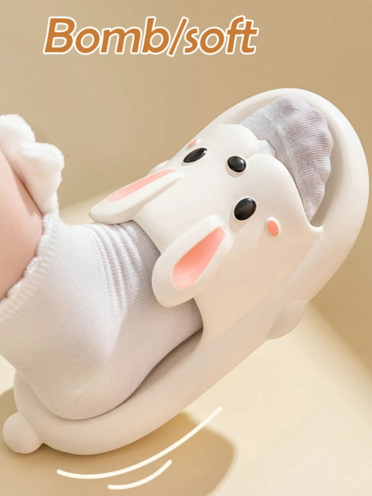 Women Summer Eva Soft Sole Cute Rabbit Slippers Beach Thick Platform Sandals Couples Non-Slip Indoor Slippers Home Flip Flops