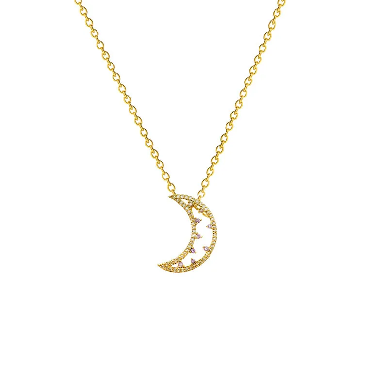 

Hollow Half Moon Star Zircon Chain Pendant Necklace Nimble Mother's Day Woman Wedding Family Friend Gift Jewelry