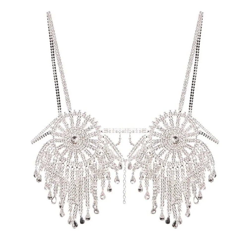 Эксклюзивный хрустальный бюстгальтер с круглой чашечкой и кисточками нагрудная