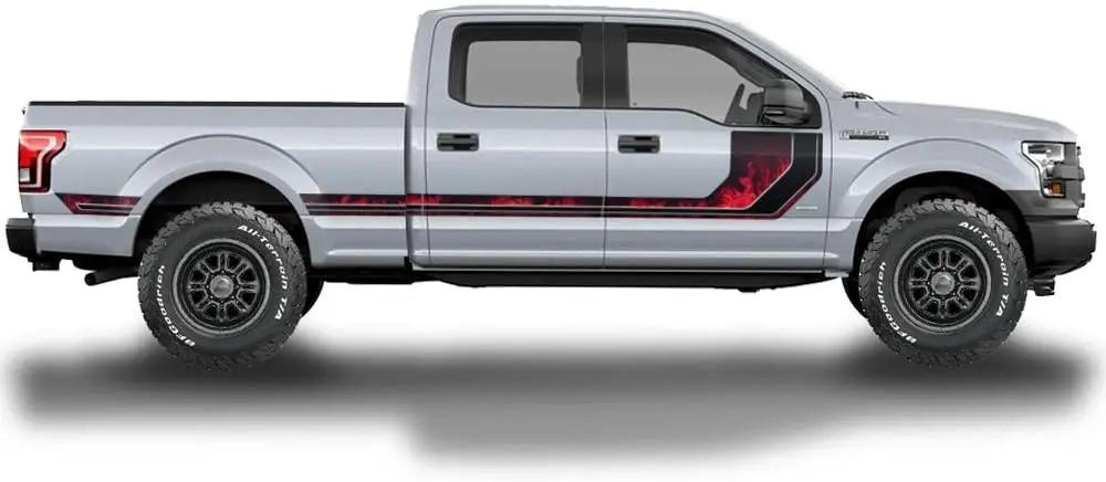 

Car-Gear Rally Race Stripes Side Graphics Kit 3M Vinyl Decal Wrap Compatible with Ford F-150 2015-2017 - Red Flames