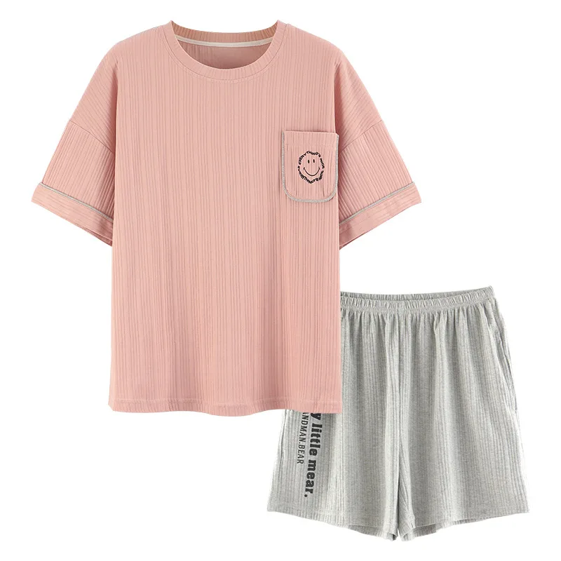 

Summer Pajamas Women's Short Sleeve Cartoon Bear Cotton Ladies Girls Homewear Set