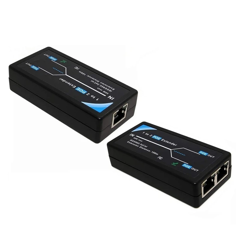 

2Pcs 2 Port POE Extender 10/100Mbps with IEEE 802.3Af Standard Input / Output for IP Camera Extend POE Range 100 Meters