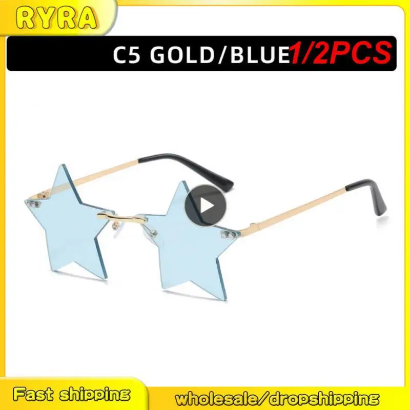 

1/2PCS Rimless Star Shape Sunglasses Trendy Sun Glasses Party Glasses Funny Pentagram Eyewear Christmas Decoration Eyeglasses