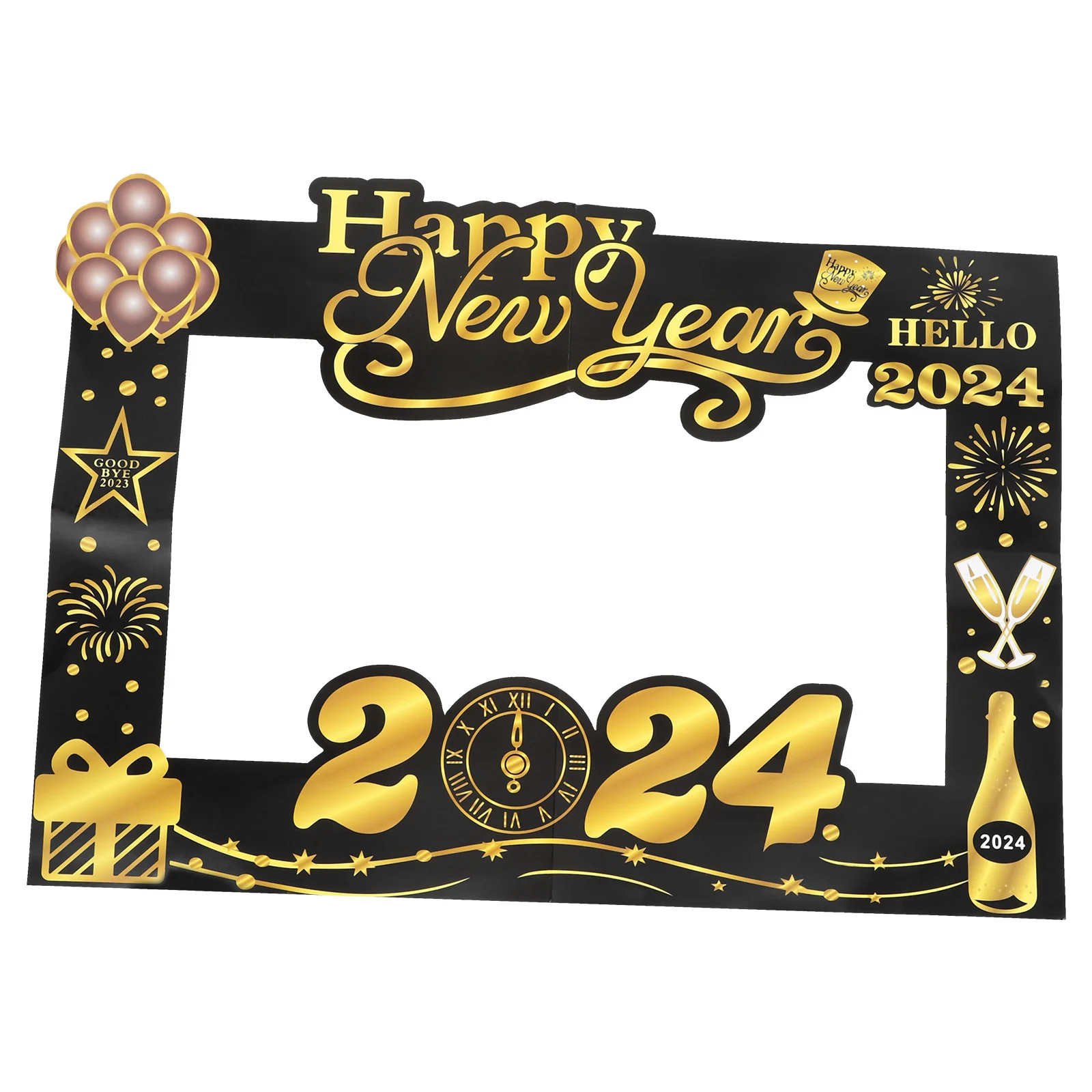 

2024 Happy New Year Photo Frames Booth Party Props Porta Retratos Decorativos Paper Picture