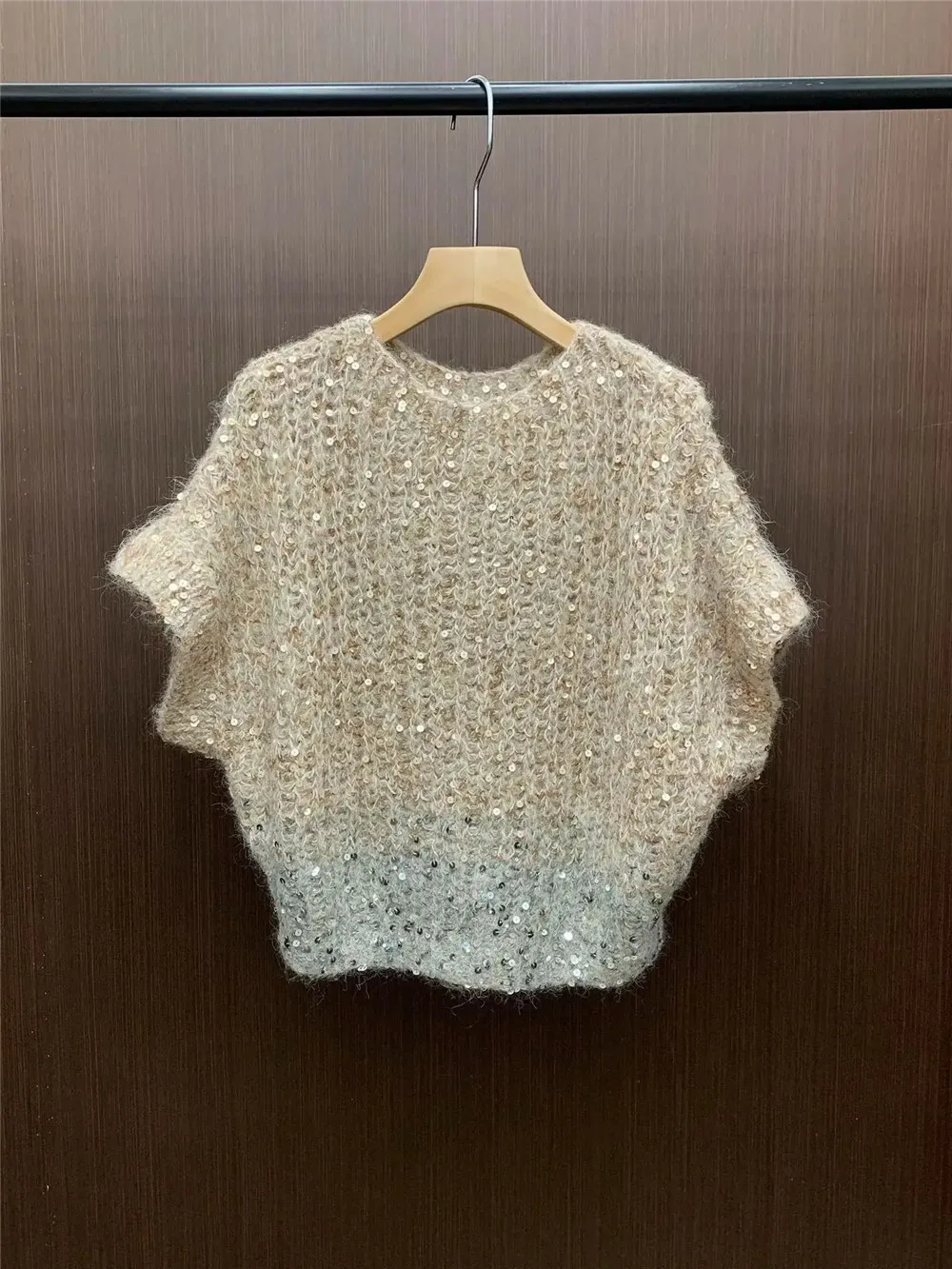 Женский Блестящий постепенный пуловер свитер с круглым вырезом Свободный