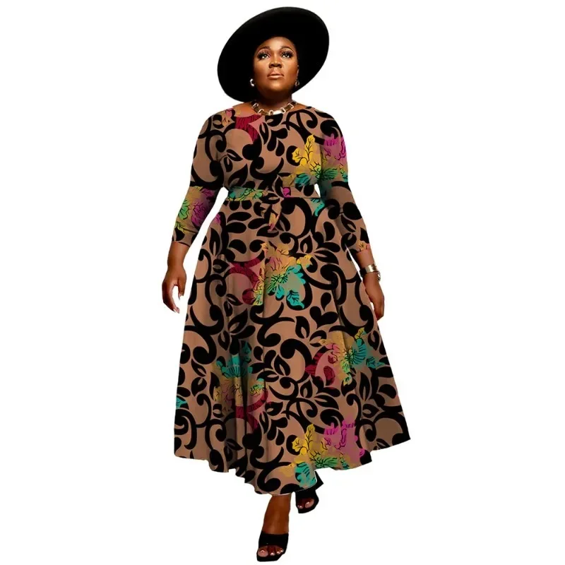 

African Dresses For Women New Fashion Spring Autumn Long Sleeve Dashiki Africa Style Print Rich Bazin Dashiki Pleated Dresses