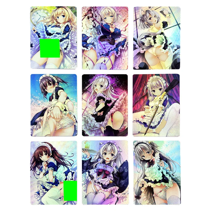 

9PCS Goddess Cards ACG Anime Character Bronzing Flash Cards Sexy Maid Girl Homemade Collection Cards Toys Gift for Children