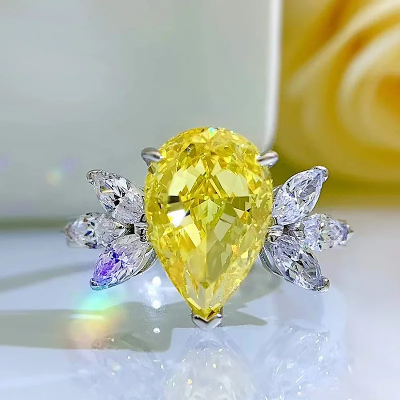 

Luxury Silver 925 Jewelry Wedding Rings 8*12MM Waterdrop Radiant Cut Full Crystals Diamond Fine Jewelry for Woman Party Gifts