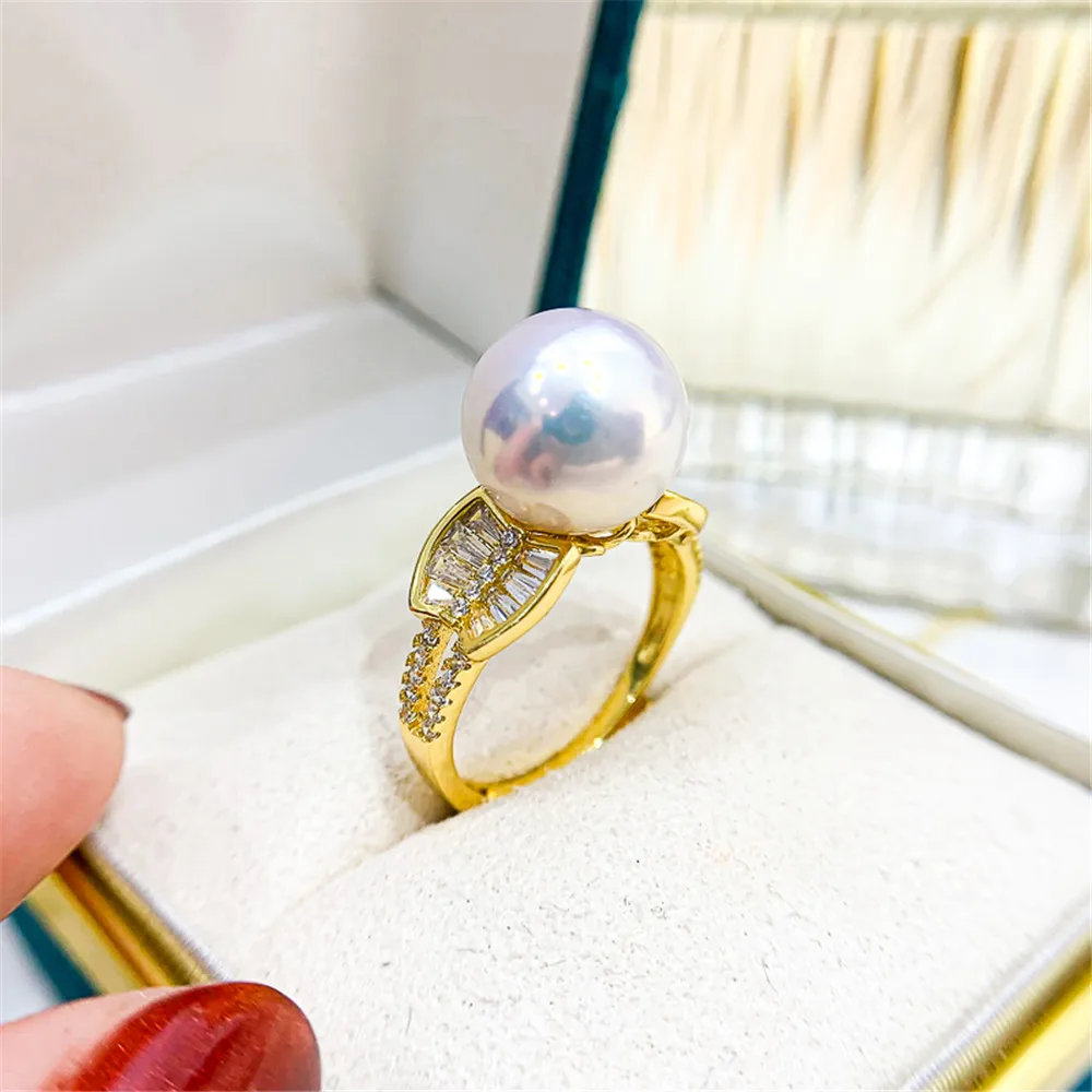 

DIY Pearl Accessories S925 Sterling silver jewelry gold silver ring empty holder with 11-13mm round beads No Pearl