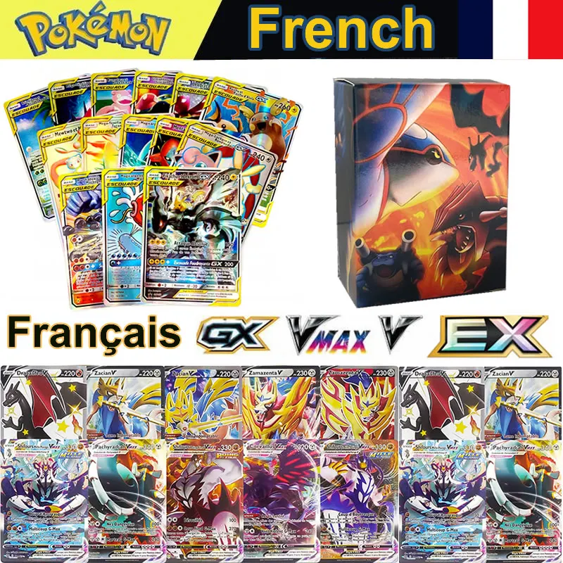 

25-100PCS Pokemon French Shining Card Featuring V VMAX TAG GX MEGA EX Pokémon Francaise Version Game Battle Trading Flash Cards