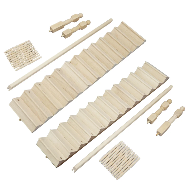 

Dollhouse Miniatures,1/12 Wooden Stair Stringer Step Staircase With Handrail Model Doll House Decor Model