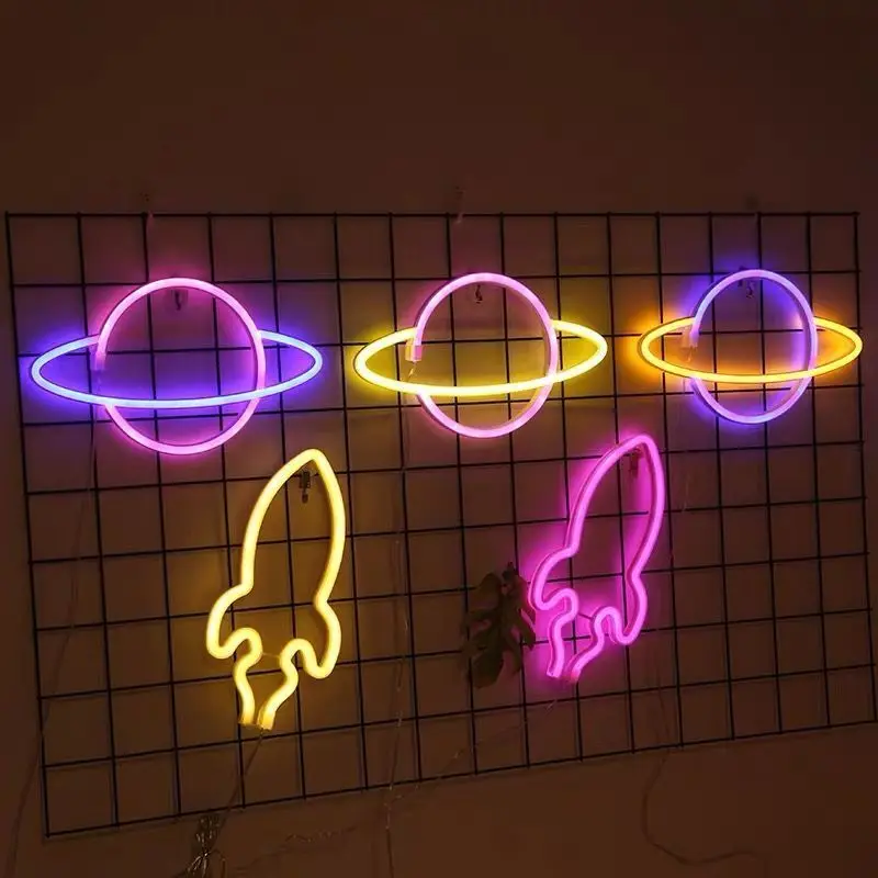 

insNewLEDPlanet Rocket Neon Light Universe Modeling Lamp Bedroom Decoration Internet-Famous Decoration Small Night Lamp