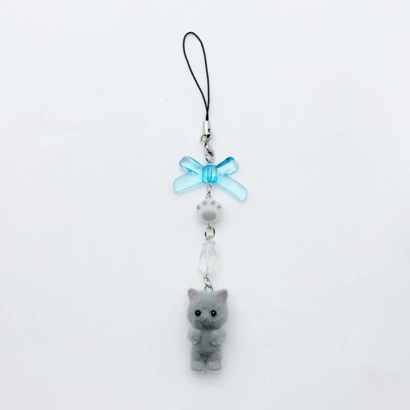 Милый флокирующий котенок бант кошачья лапа бисерный брелок Женская цепочка не