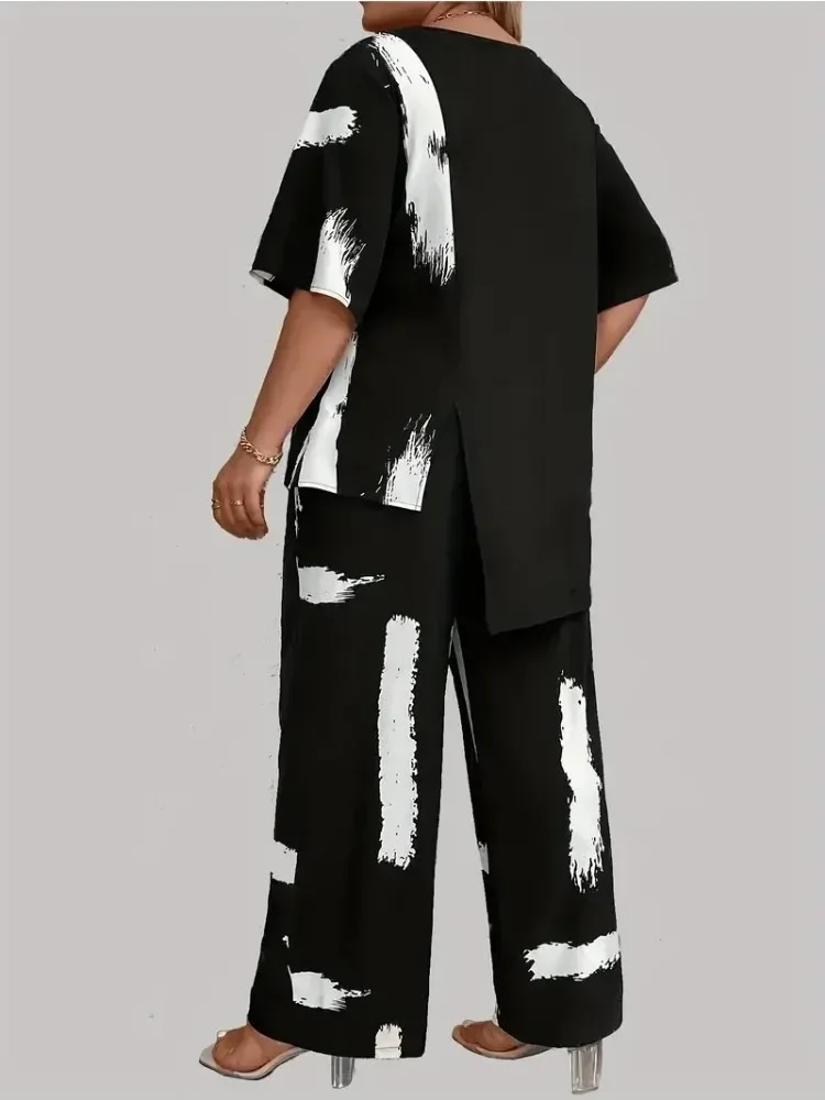 Женский элегантный топ с коротким рукавом и круглым вырезом подходящие брюки