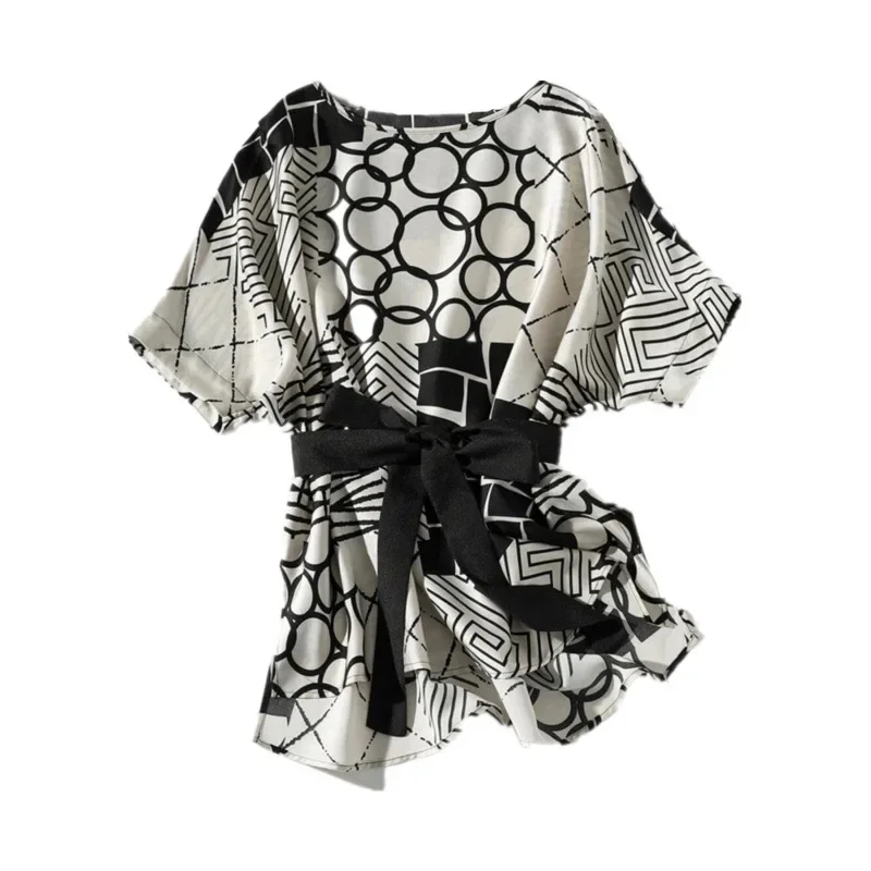 Лето 2024 новинка тонкий крой с рукавами летучая мышь свободный шифоновый топ