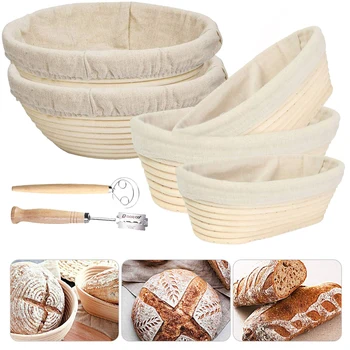 Oval/Round Natural Rattan Fermentation Bread Basket Banneton Dough Wicker Rattan Mass Proofing Proving Baskets Rattan with Cover 1