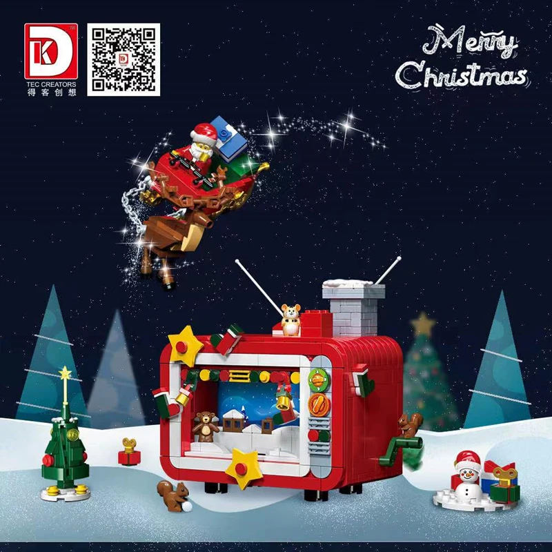 

Creative Series With Light MOC Assembly Toys Christmas TV DK711 Train DK712 Model Building Blocks Bricks Kids Birthday Boy Gifts