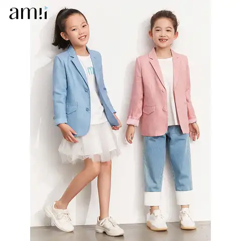 Детские блейзеры Amii для девочек, одежда с длинным рукавом для подростков, модный Детский костюм, верхняя одежда, длинная куртка для детей, ...
