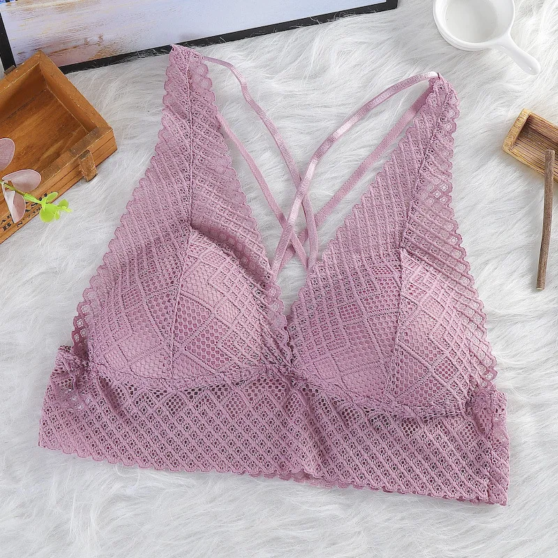 Back Cross Buckle Beauty Lace Bralette Women Sexy Bras Wire Free Bra Ultrathin Brassiere Push Up Underwear Lingerie Sport Bra