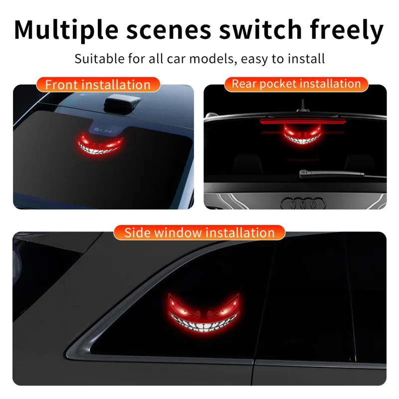 Фото Светодиодный автомобильный предупреждающий стробоскоп Devil's Face Sensor на солнечной энергии, многоцветный мигающий сигнальный фонарь безопасности на присоске для лобового стекла №5