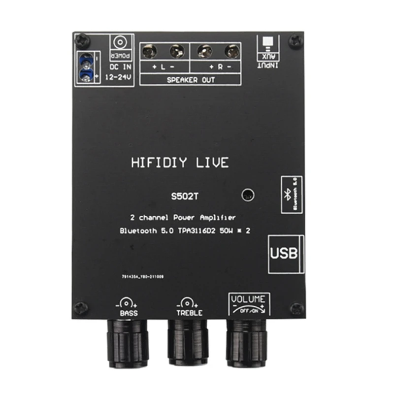 

NEW-TPA3116D2 Bluetooth 5.0 HIFI 2.0 Channel Power Audio Stereo Amplifier Board 50W+50W TREBLE Bass Note Tuning AMP S502T