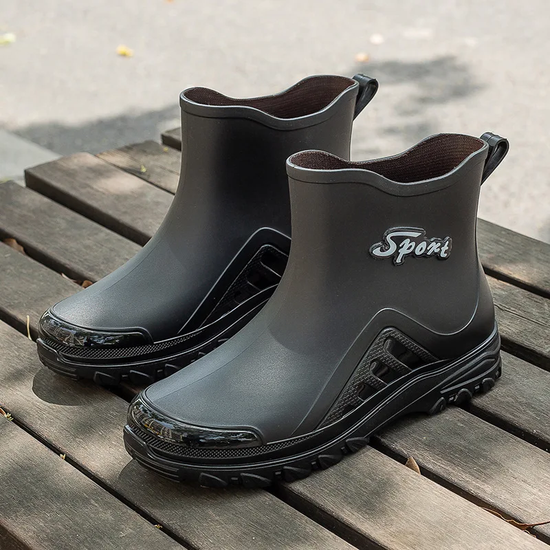 

Rain Boots Low Water Shoes Fashion Non-slip Waterproof Short Tube Thick Soles Plus Velvet Wear-resistant Rain Shoes Men