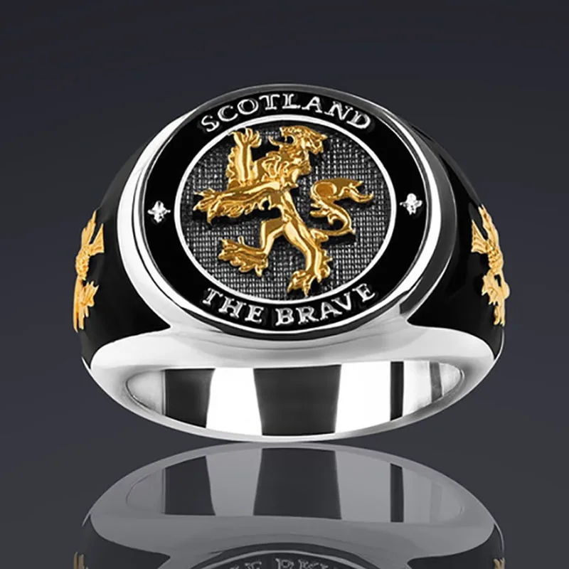 

Punkboy High Quality Men's Scotland The Brave Domineering Golden Lion King Maple Metal Ring for Male Party Jewelry Size 6-14
