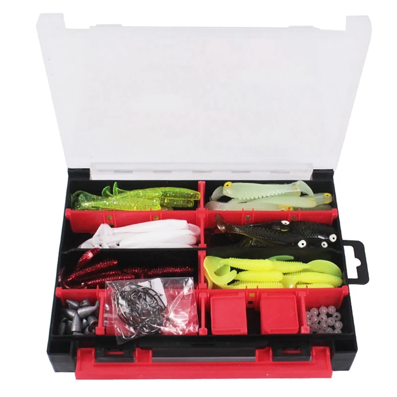 

169 Pcs/Box Fishing Accessories Kit With Tackle Box Including Moving Inserts Soft Lures Lead Tips Jig Hooks And More