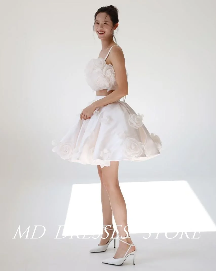 MD Fairy Белые мини-короткие свадебные платья трапециевидной формы с 3D цветами для