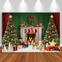 christmas backdrop for photography green xmas tree garland gift decor photo studio props family portrait photographic background