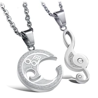 music pendant set jewelry rapper necklace lovers 2pcs stainless steel puzzle pendant necklace for couple men women zircon