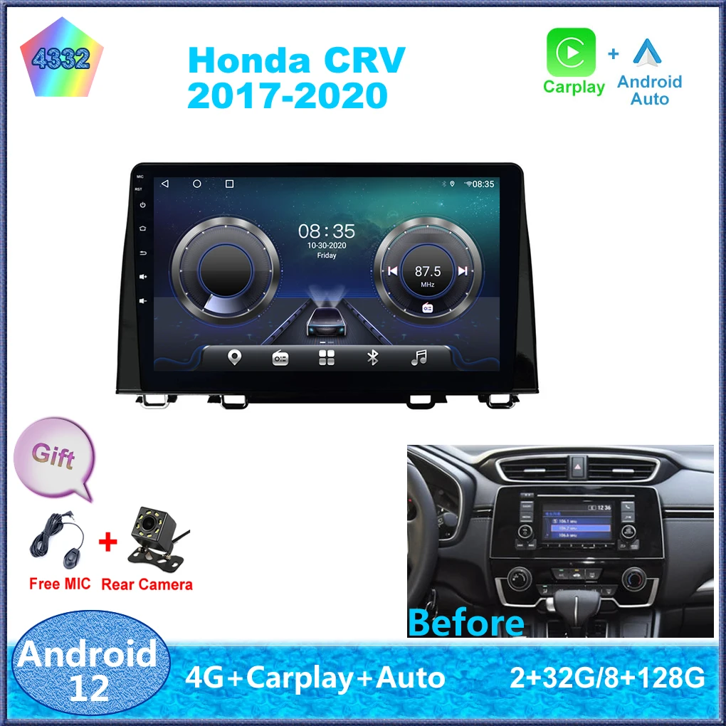 

9" For Honda CRV 2017-2020 Android 12 Carplay 8-Cores 4G Sim WiFi DSP RDS Car Radio Stereo Multimedia Player Auto GPS