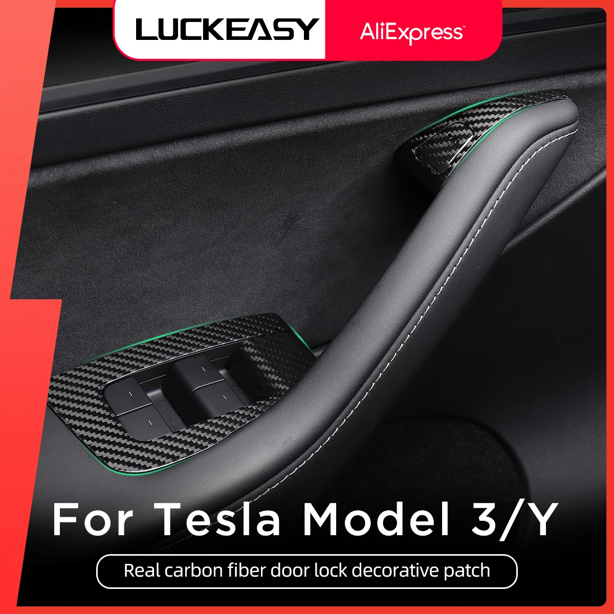 Para Tesla Model 3 Model Y botón de ventana de coche cubierta decorativa de fibra de carbono model3 2017-2022 accesorios interiores parche de bloqueo de puerta