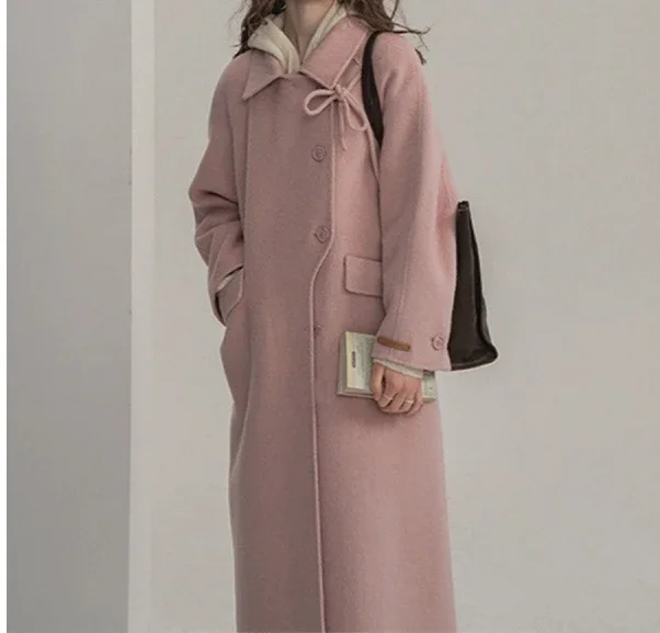 Французское шерстяное пальто в стиле Хепберн пэчворк с меховым воротником