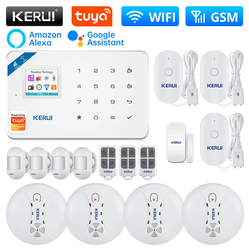 

KERUI W181 WIFI GSM сигнализация Tuya умный дом комплект сигнализация Поддержка Alexa датчик движения Детектор датчик двери 120дБ сирена камера