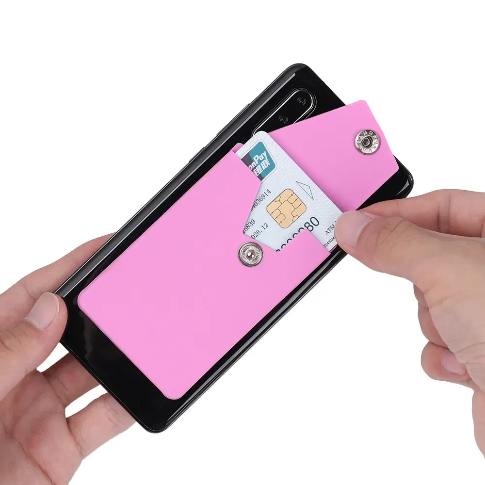 New Adhesive Silicone Phone Wallet with Snap Pocket Smart Phone Back Stick-on Credit Card Holder with Stand for Smart Phone