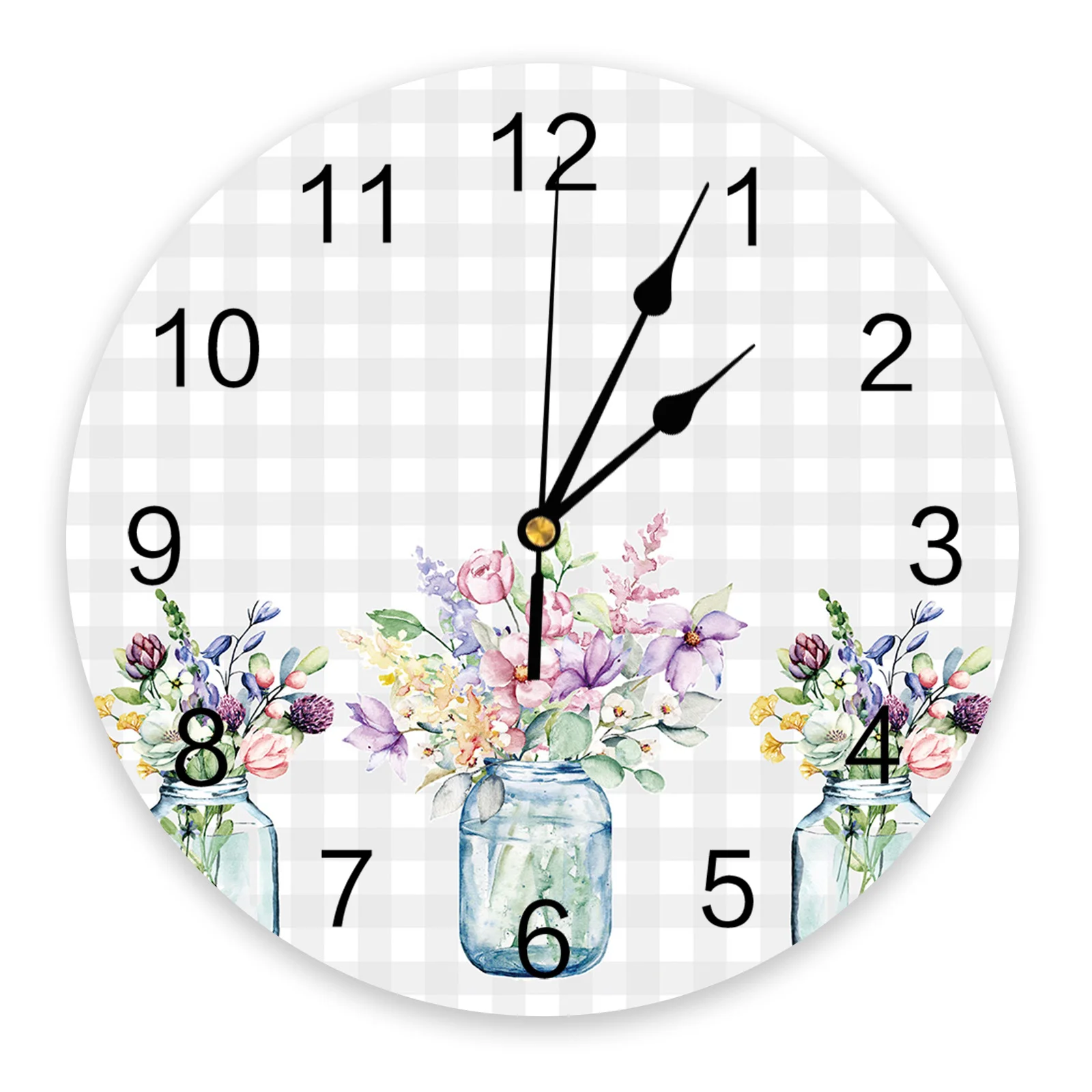 

Настенные часы в клетку, тихие украшения в современном стиле, с цветами, в виде бутылки, для спальни, гостиной, круглые подвесные часы