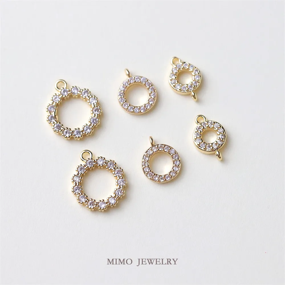 

copper plated genuine gold Zircon micro inlaid circular ring Double hanging single hanging connector DIY Handmade accessories