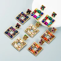 fashion color diamond series earrings for women alloy set glass diamond multilayer square pendant trend party gifts