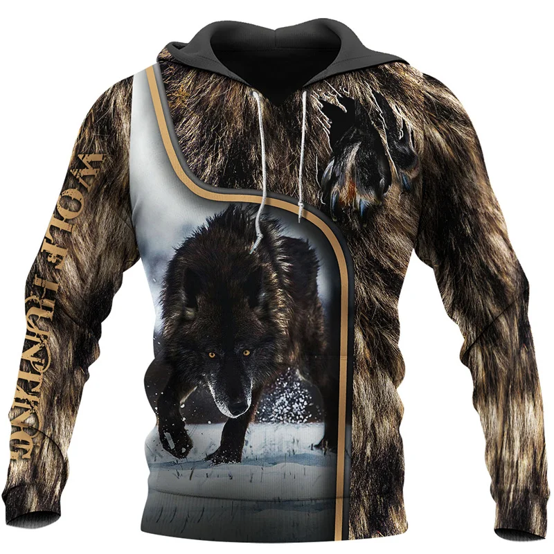 

Fashion Fall Men's Hoodie Animal Wolf Hunting 3D Printed Zip Hoodie Unisex Harajuku Street Casual Sweatshirt Classic Casual Top